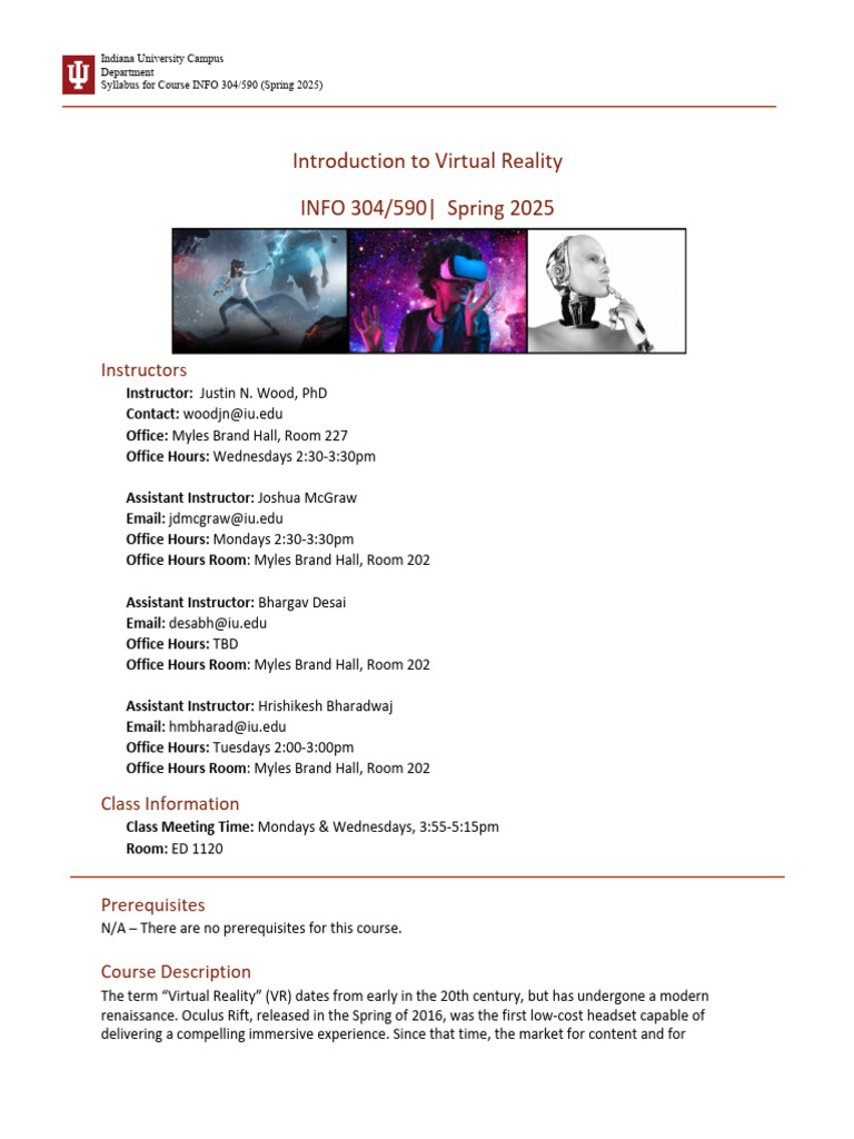 Syllabus - INFO 304,590 - Spring 2025 | PDF | Virtual Reality | Unity ...