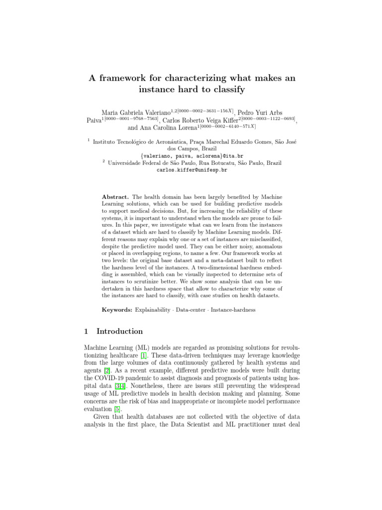 A Framework For Characterizing What Makes An Instance Hard To Classify ...