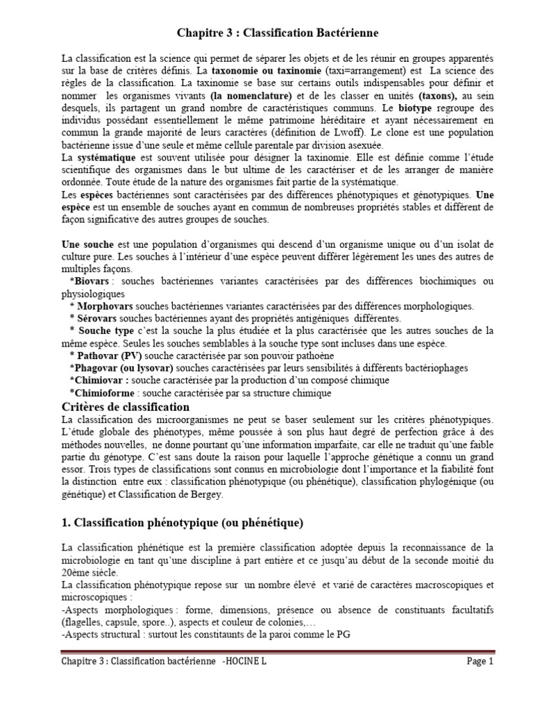 Classification des Bactéries et Taxonomie | PDF | Prokaryota | Bactérie