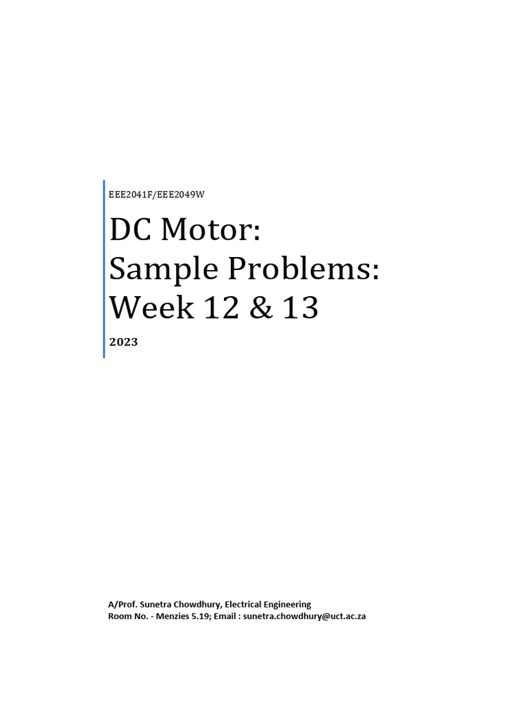 DC Motor Sample Problems 2023 | PDF | Electric Motor | Electrical ...