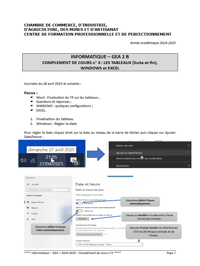 Cours Informatique : Tableaux et Excel 2024 | PDF | Microsoft Excel ...