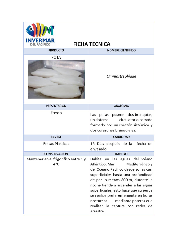 Ficha Tecnica - Pota | PDF