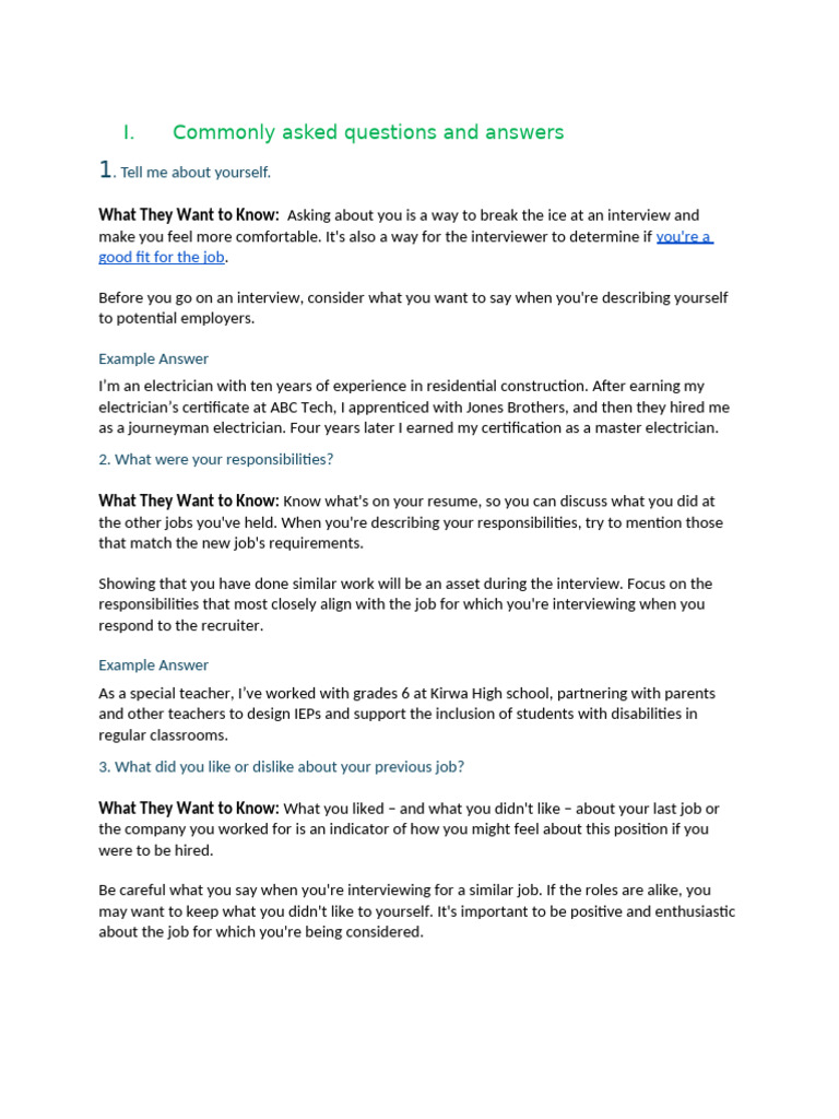 Commonly Asked Questions and Answers in Traditional Interview | PDF ...