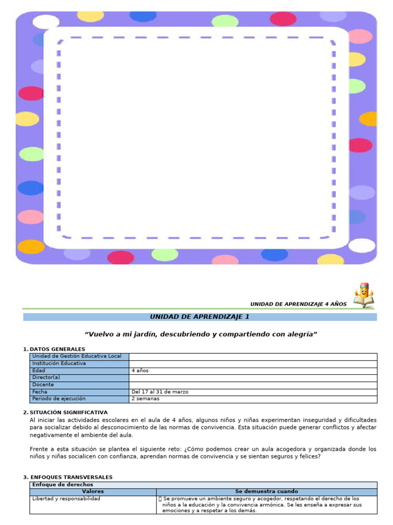Unidad de Aprend. 1 - 4 Años | PDF | Dibujo | Aprendizaje
