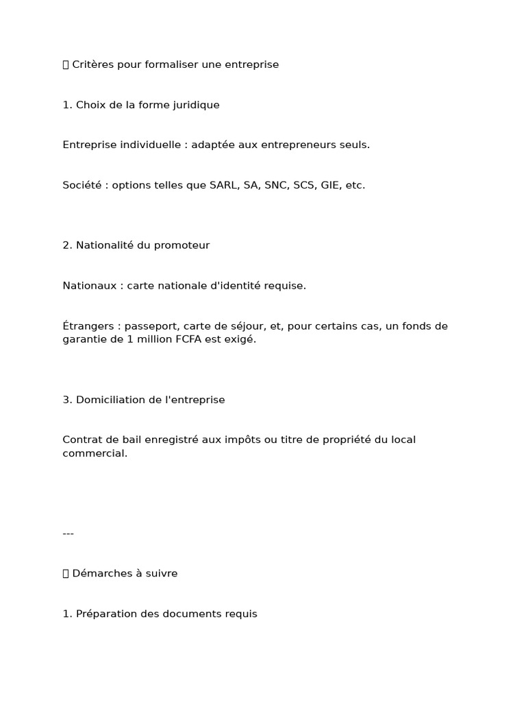 Création d'entreprise au Congo Brazzaville | PDF