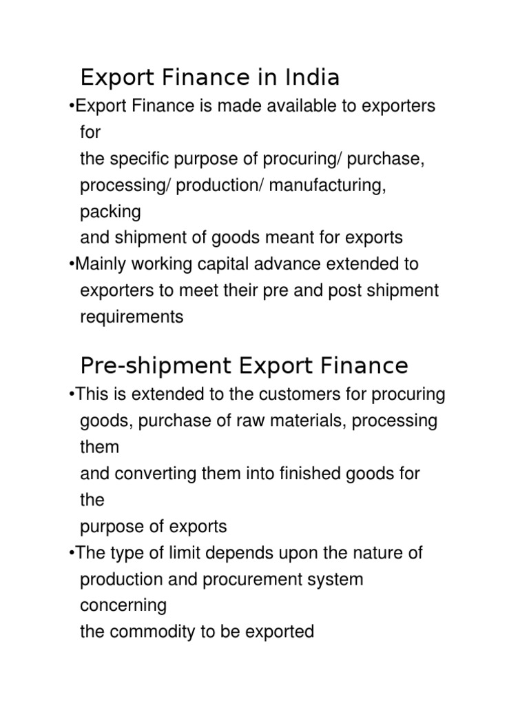 Export Finance: Pre and Post Shipment | PDF | Exports | Credit (Finance)