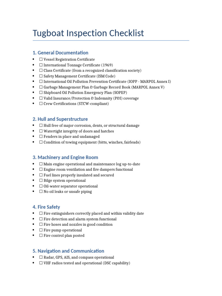 Tugboat Inspection Checklist Guide | PDF