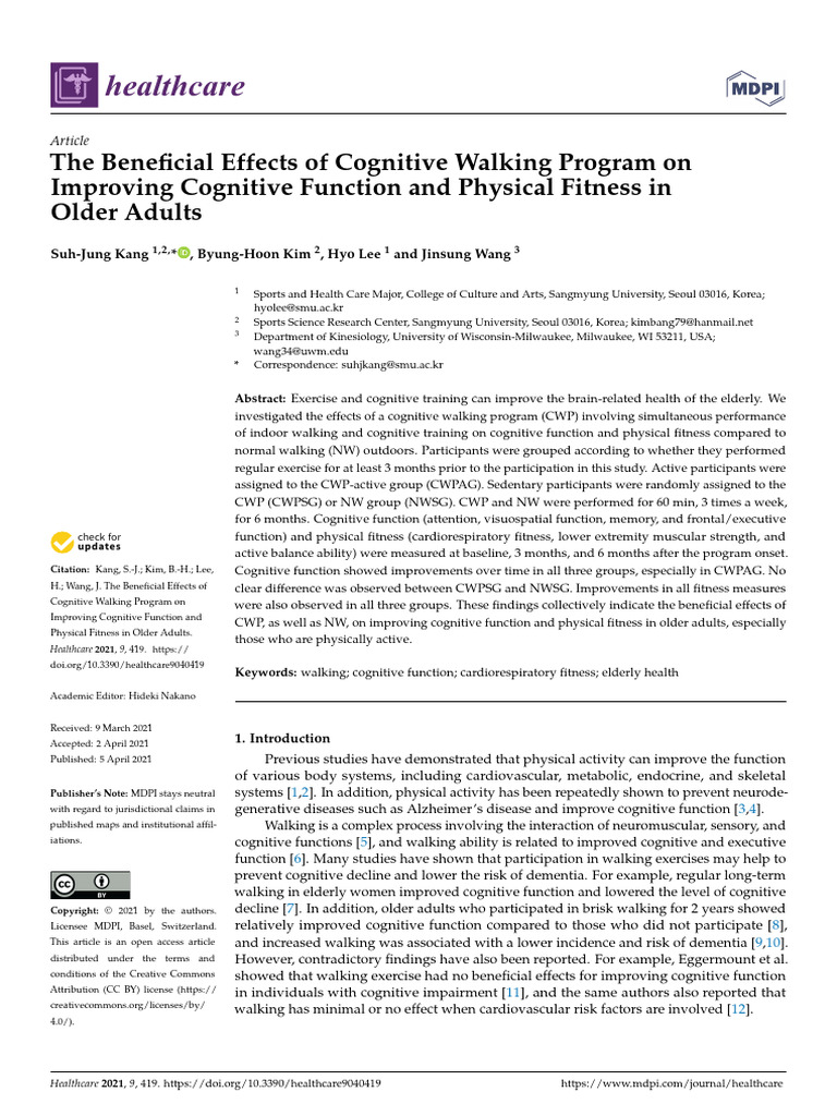 The Beneficial Effects of Cognitive Walking Program On Improving ...