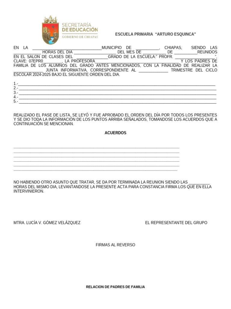 Junta Informativa Escuela Primaria 2024 | PDF