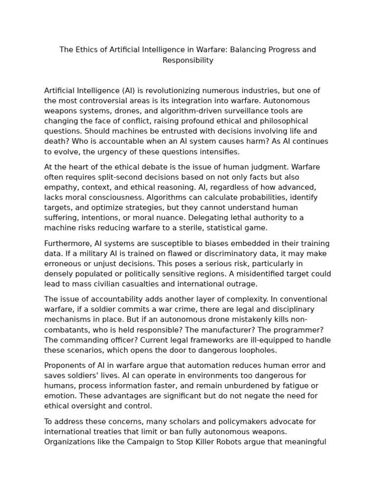 Ethics of AI in Warfare: Key Concerns | PDF | Artificial Intelligence ...