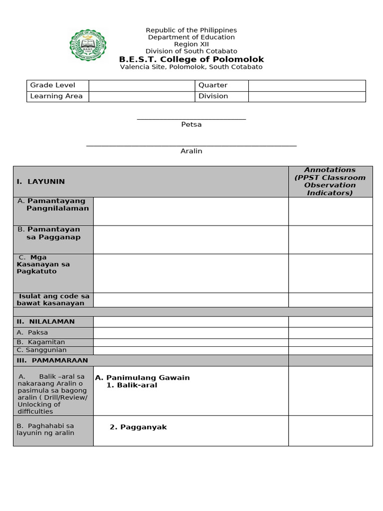 LP Template 2023 Filipino | PDF