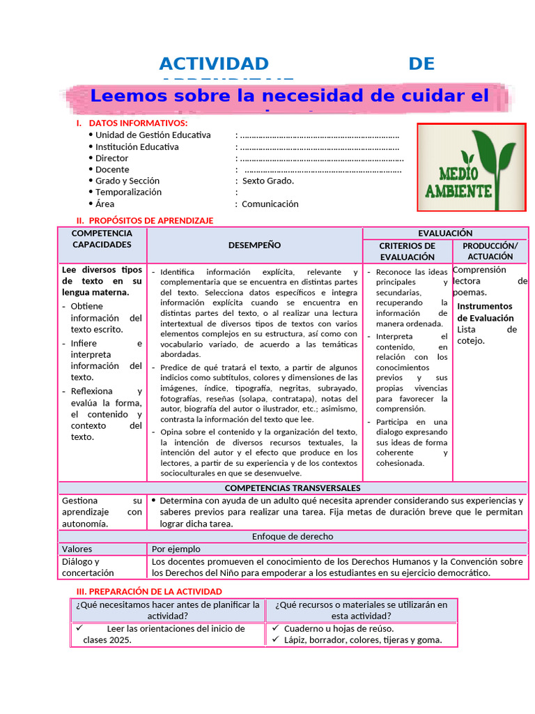 Cuidado del Medio Ambiente en Niños | PDF | Contaminación | Evaluación
