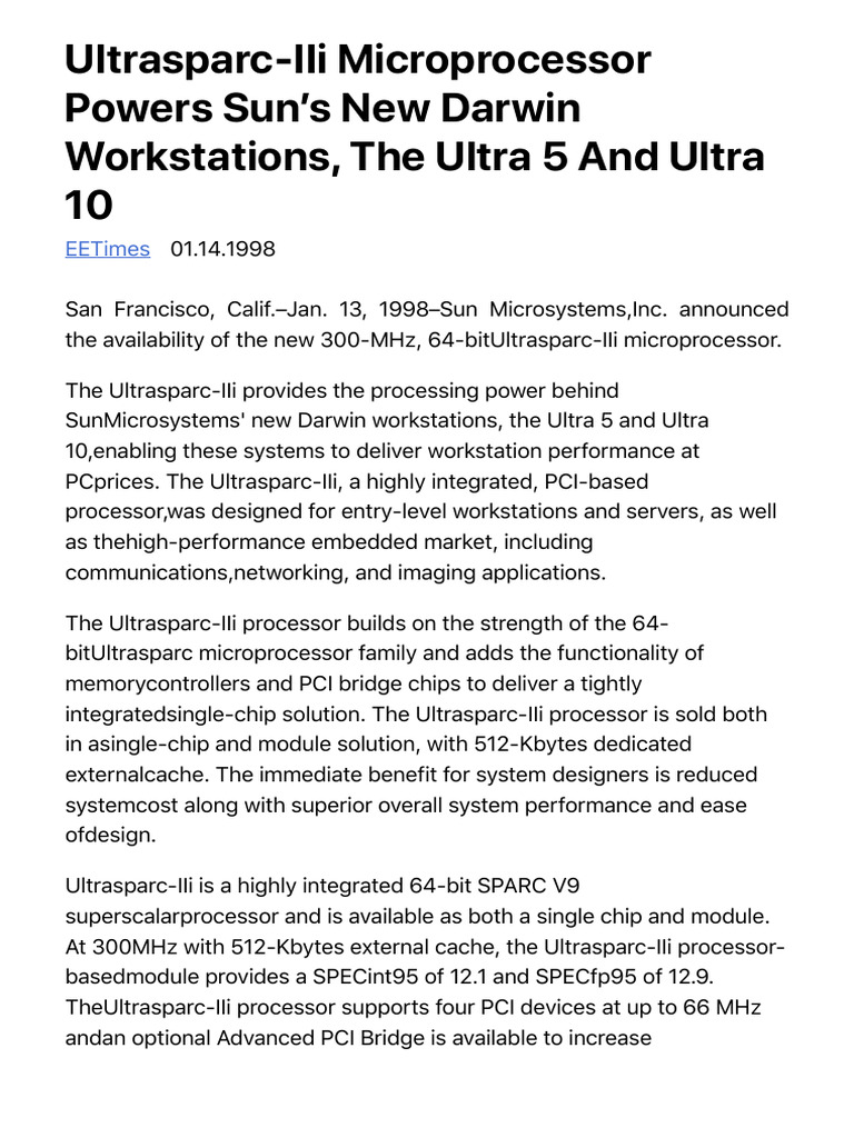 Ultrasparc-IIi Powers Ultra 5/10 Workstations | PDF | Computer Hardware ...