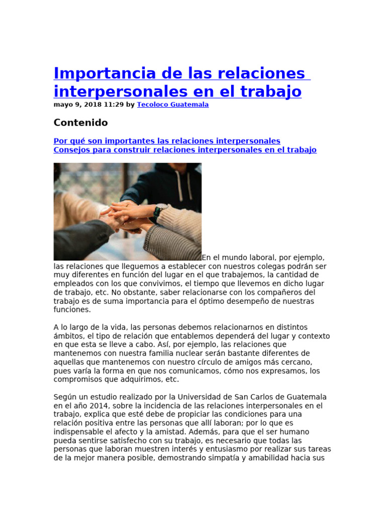 Importancia de Las Relaciones Interpersonales en El Trabajo | PDF ...