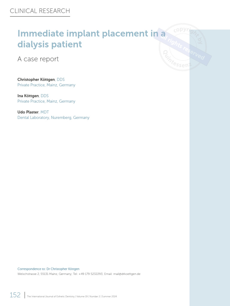 Immediate Implant in Dialysis Patient Case | PDF | Dental Implant ...