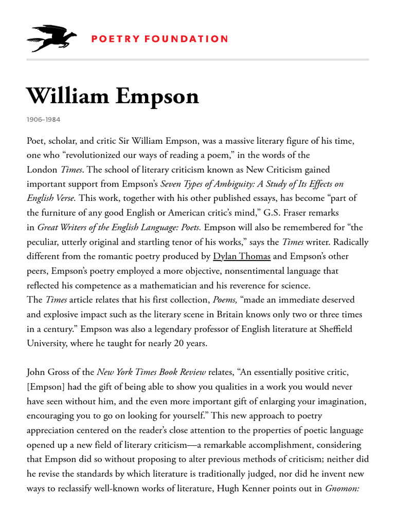 William Empson: Poet and Critic Insights | PDF | Poetry | Ambiguity