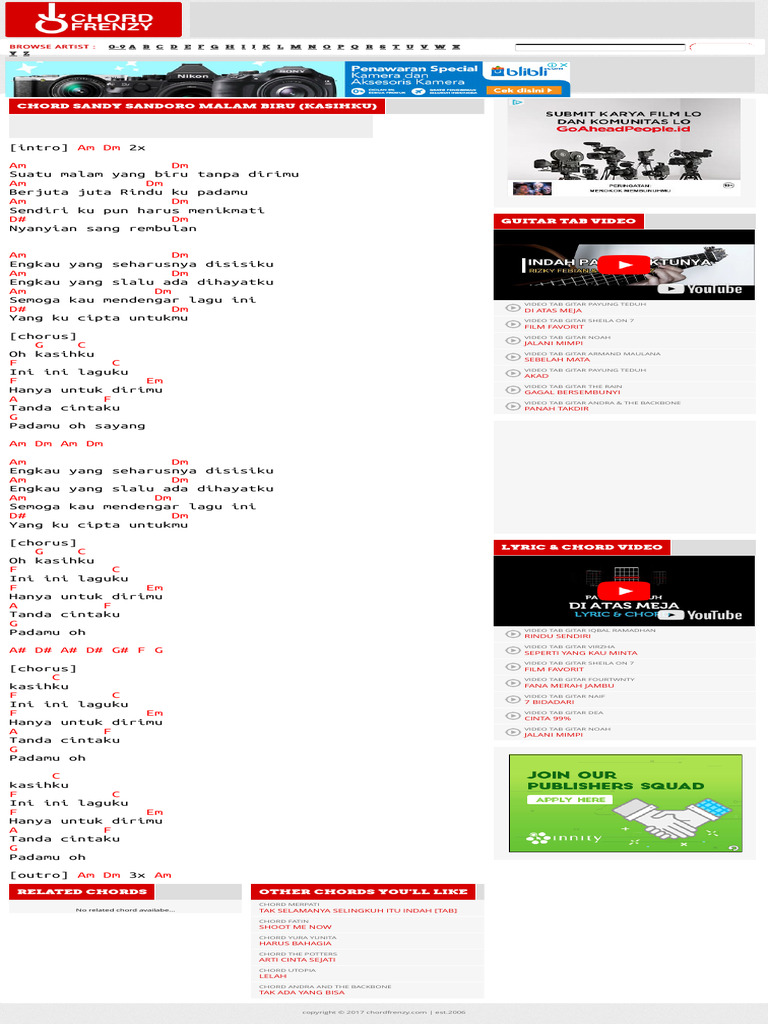 Chord Lagu Malam Biru Sandy Sandoro | PDF