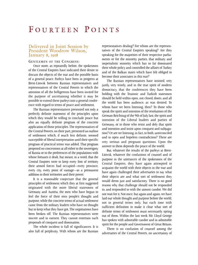 Wilson's 14 Points for World Peace | PDF | Peace