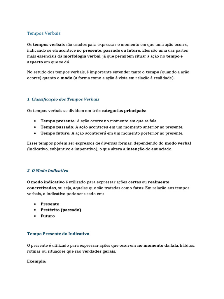 Tempos Verbais em Português | PDF | Relações sintáticas | Tipologia ...