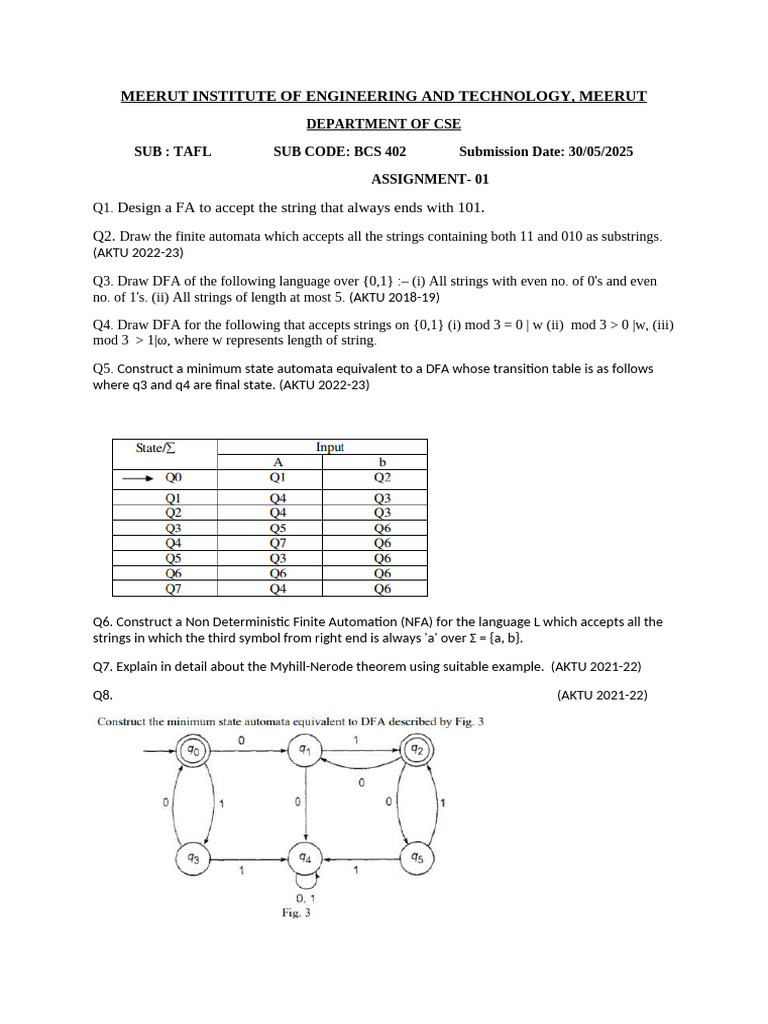 AKTU TAFL Assignment Questions 2024 | PDF