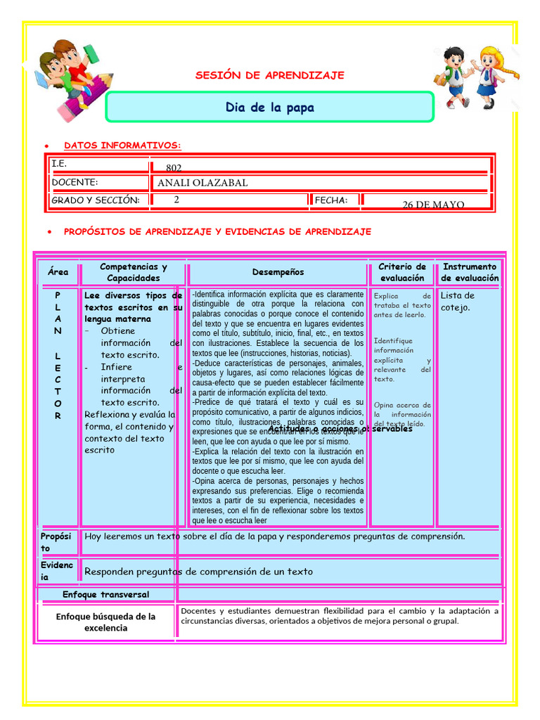 Sesion Adicional Jue PL Dia de La Papa | PDF | Información | Aprendizaje