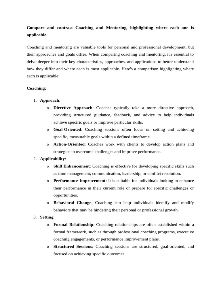 Compare and Contrast Coaching and Mentoring Assignment B | PDF ...