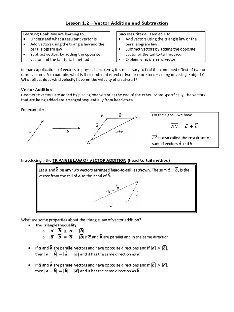 Vector Addition And Subtraction Basics Pdf Euclidean Vector