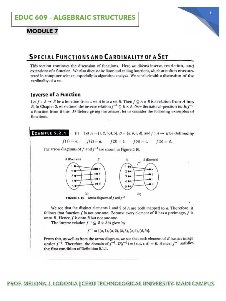 MODULE 7 - Special Functions and Cardinality of Set | PDF