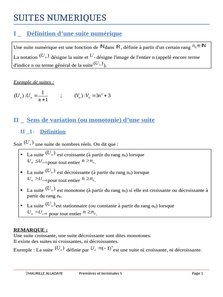 Comprendre les Suites Numériques | PDF | Séquence | Limite (mathématiques)