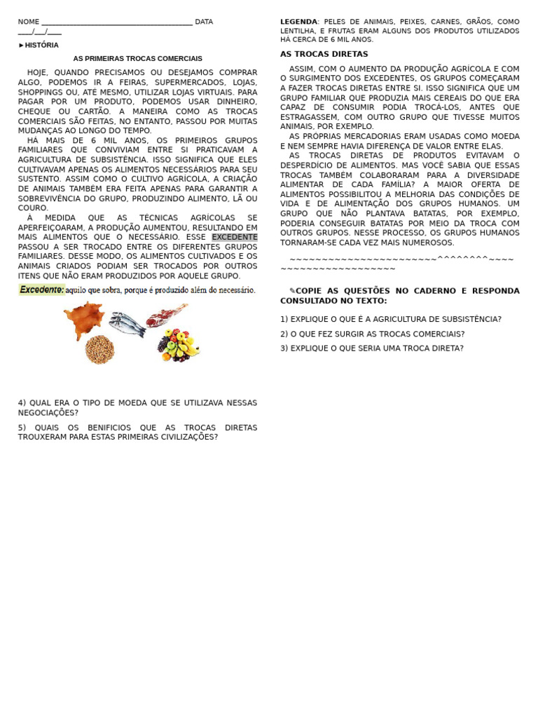 As Primeiras Trocas Comerciais | PDF | Agricultura | Alimentos