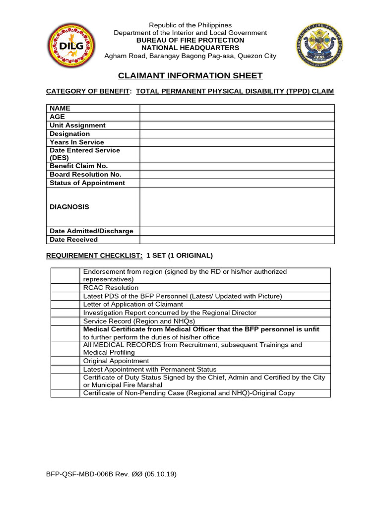 TPPD Claimant Information Sheet | PDF