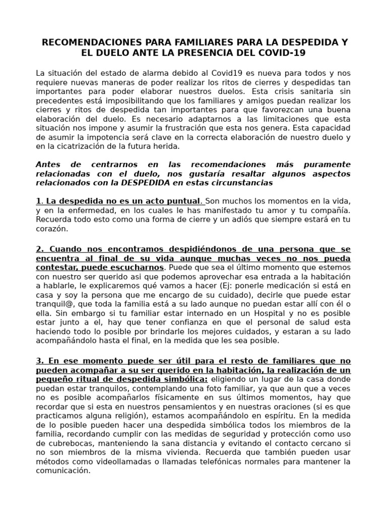 Duelo y despedidas en tiempos de COVID-19 | PDF | Dolor | Las emociones