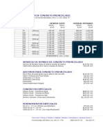 Lista de Precios de Concreto Premezclado