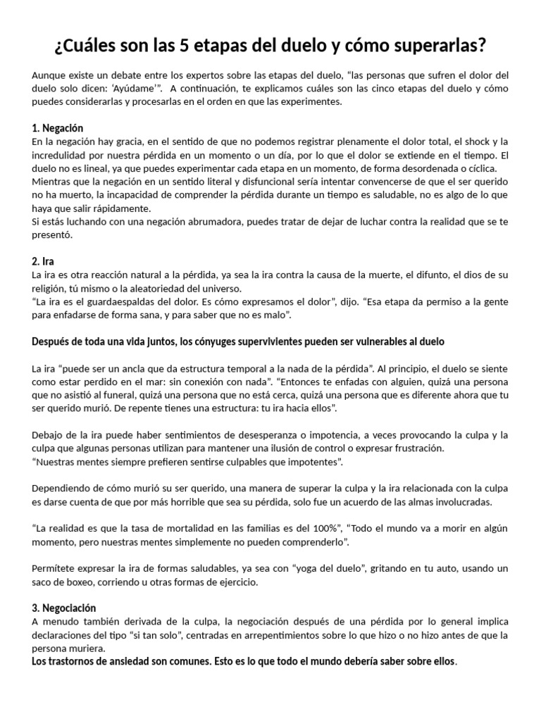 Etapas del duelo y su superación | PDF | Dolor | Ira