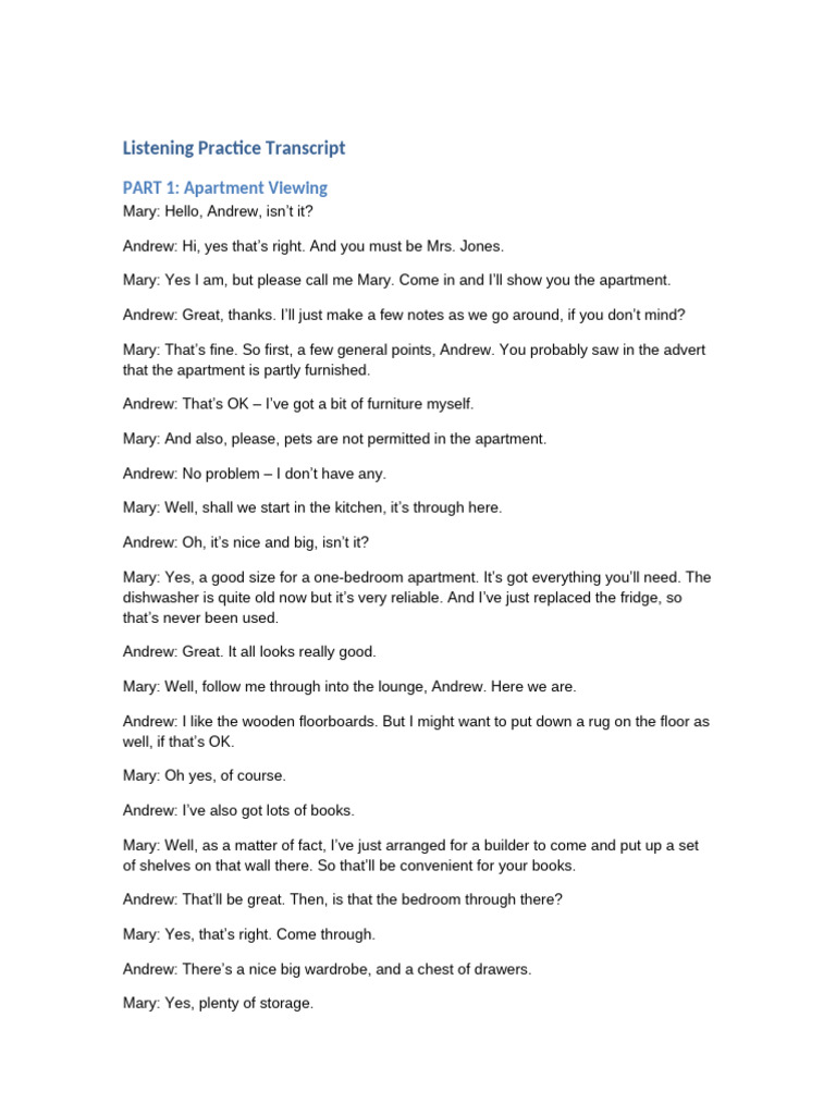 New Apartment Viewing Transcript | PDF