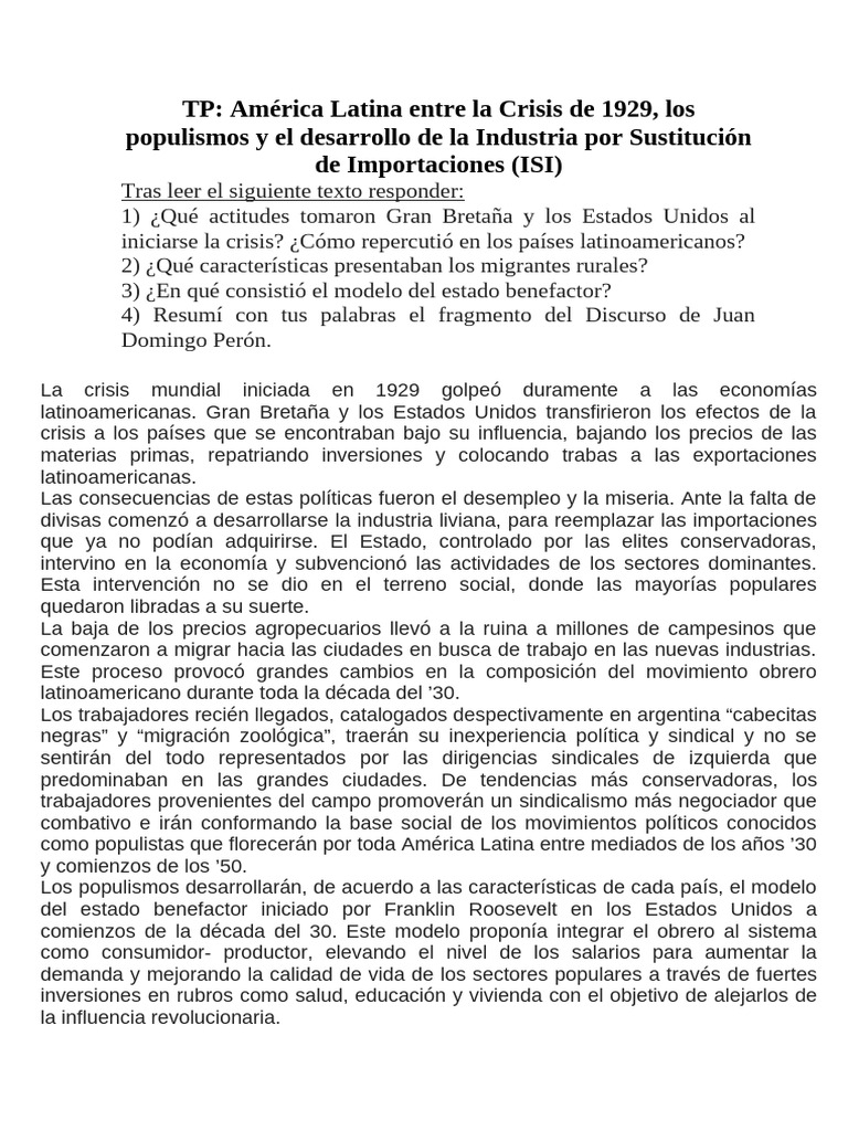 Crisis de 1929 y Populismos en América Latina | PDF | America latina ...