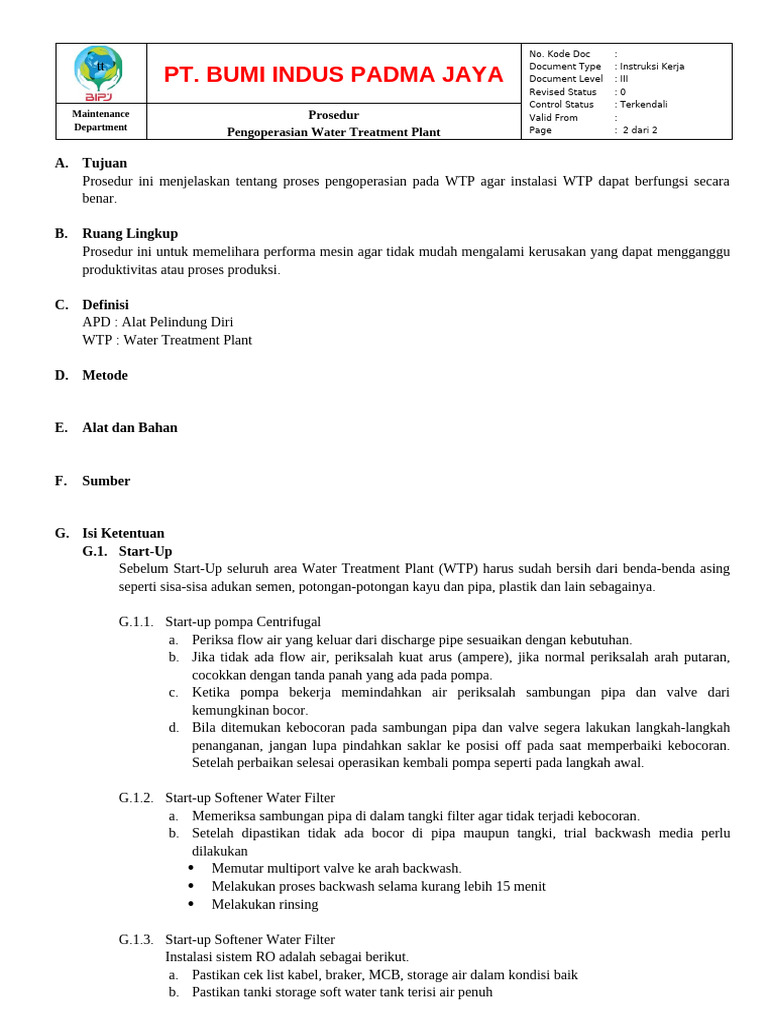 02 Sop Pengoperasian Wtp Pdf