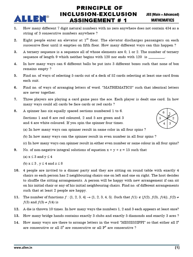 01 - Assignment - Principle of Inclusion-Exclusion | PDF | Sequence ...