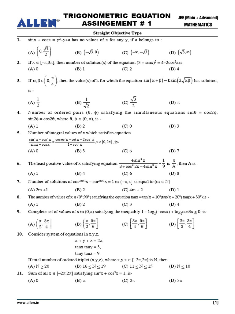 01 - ASSINGEMENT - Trigonometric Equation | PDF | Chess Theory | Chess