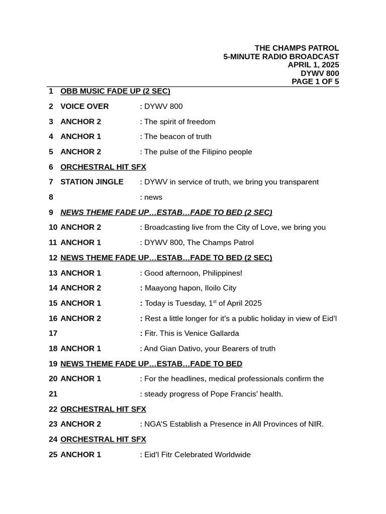 Radio Broadcasting Script | PDF | Holy See | Catholic Church