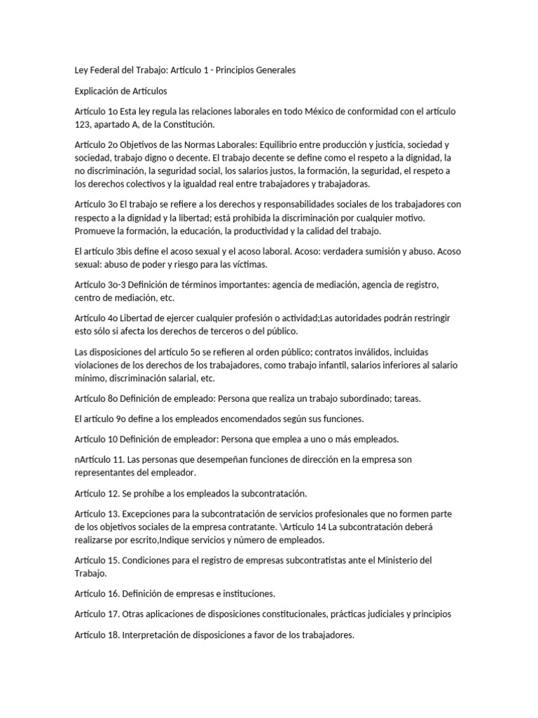Principios de la Ley Federal del Trabajo | PDF | Derecho laboral ...