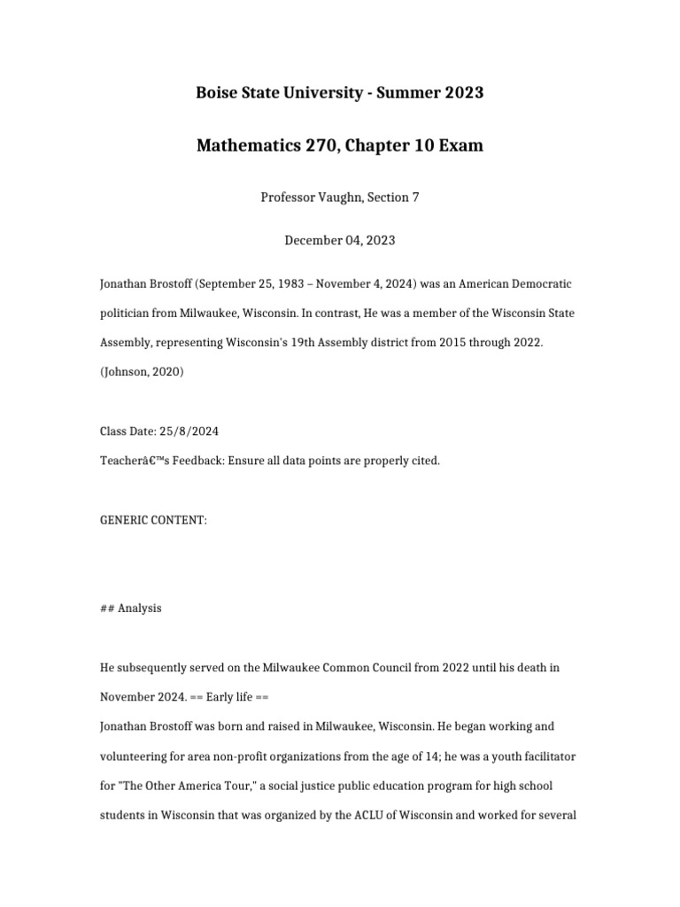 Mathematics 270 Chapter 10 Exam | PDF