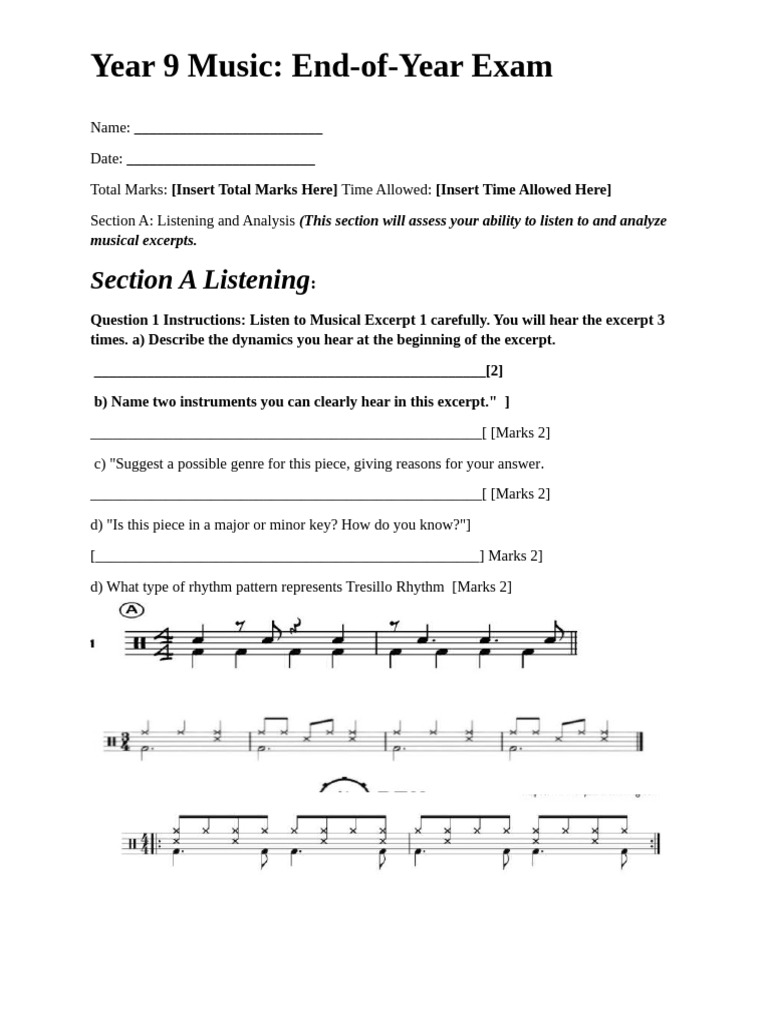 Year 9 Music End of Year Exam | PDF | Music Theory | Performing Arts
