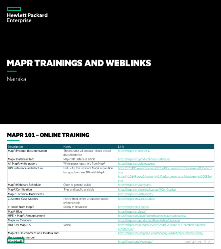 MapR Trainings and Weblinks | PDF