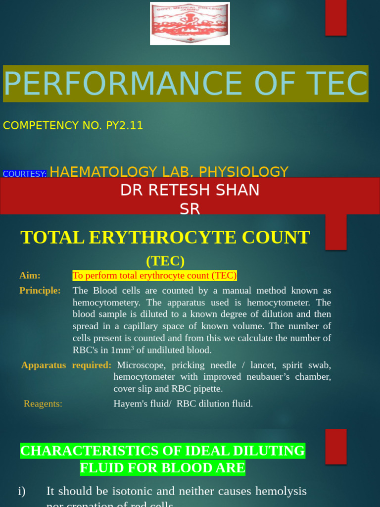 Determination of TEC | PDF | Anemia | Red Blood Cell