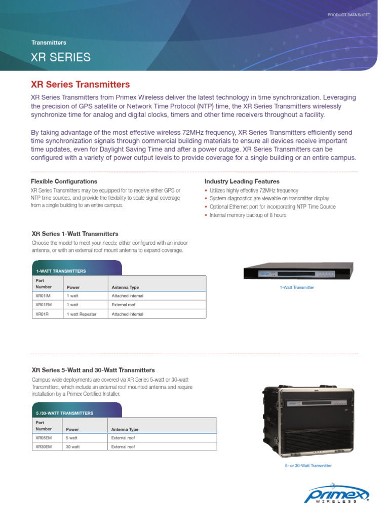 XR Series Time Synchronization Transmitters | PDF | Transmitter | Amplifier