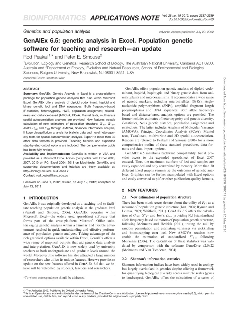 GenAlEx 6.5: Excel-Based Genetic Analysis | PDF | Microsoft Excel ...