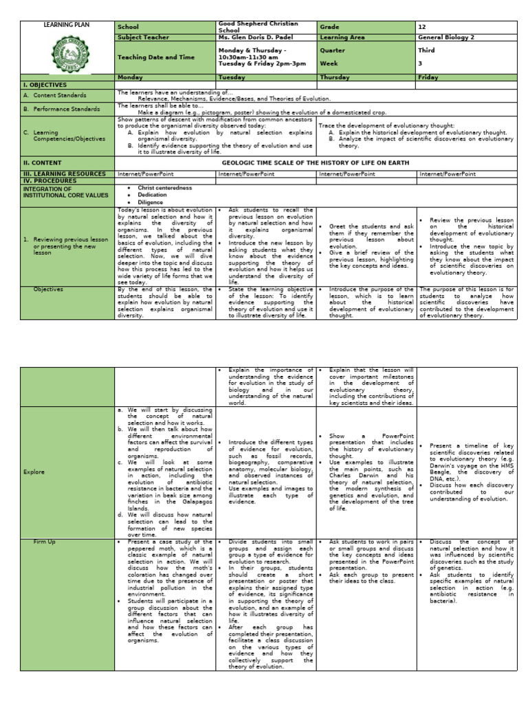 Gb2 q3 Week3 Lesson Plan | PDF | Natural Selection | Evolution