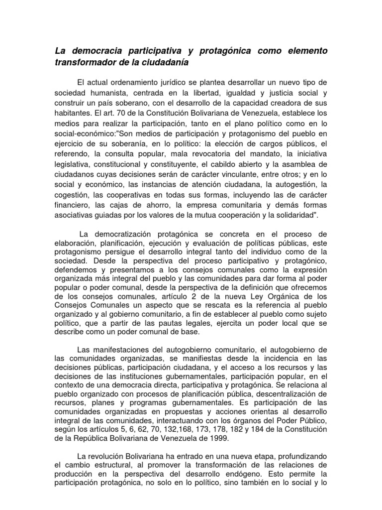 La Democracia Participativa y Protagonica Como Elemento Transform Ad or ...
