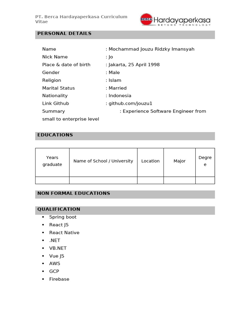 Format CV by Berca | PDF